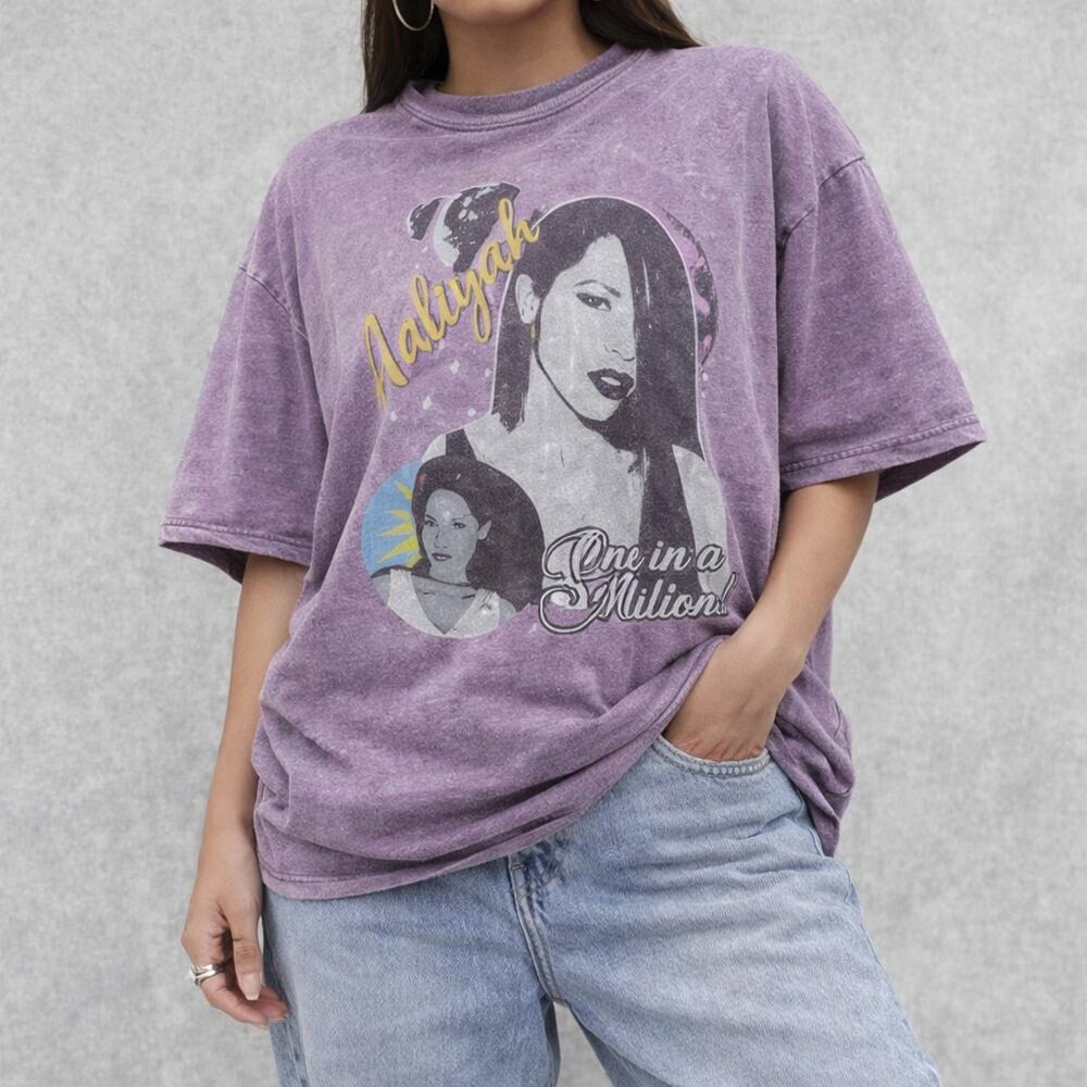 Adults 3XL Aaliyah T-Shirt "One in a Million" Purple Y2K R&B Shirt
